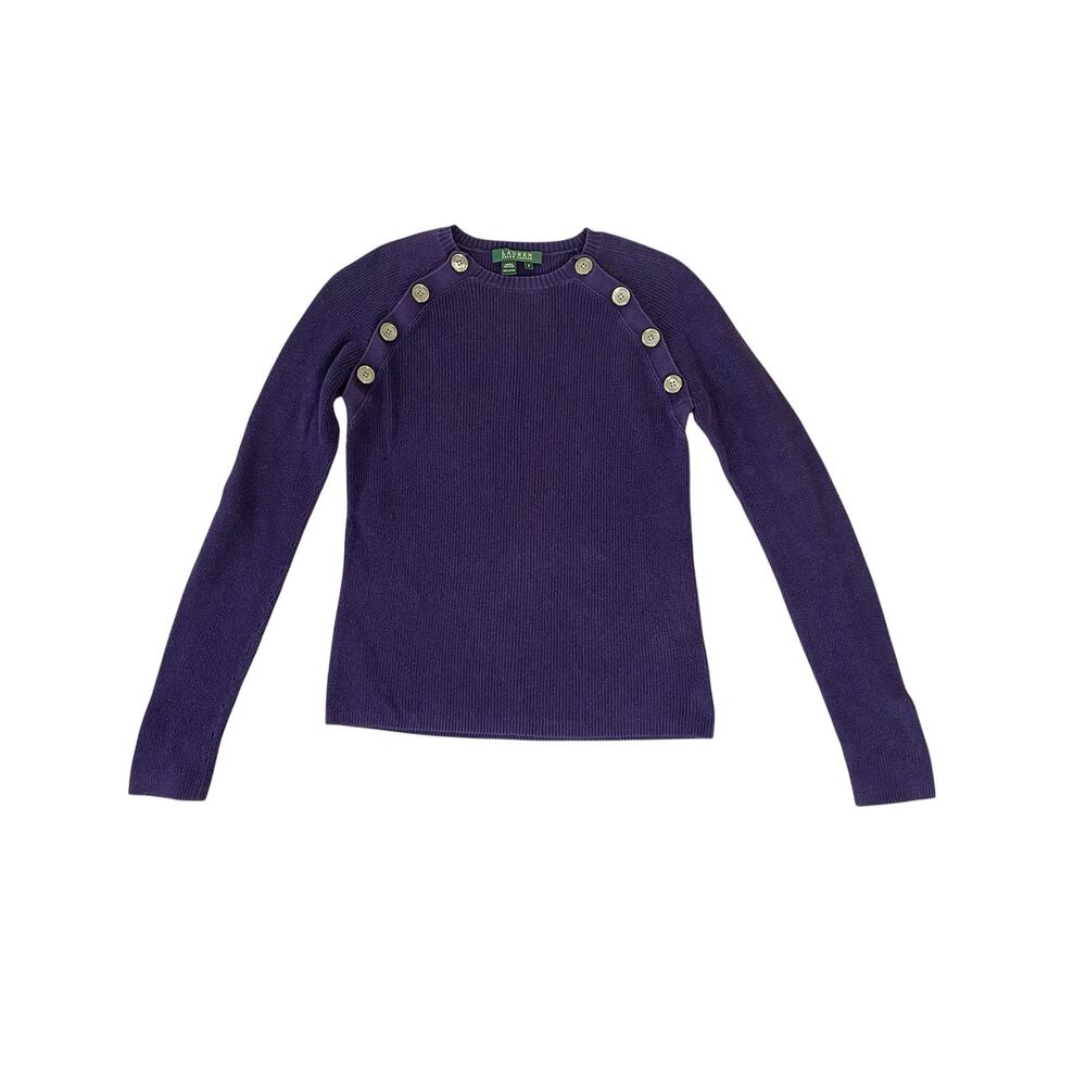 Ralph‎ Lauren Purple Ribbed Cotton Sweater w/ Buttons SZ Small Capsule Casual